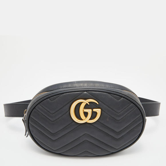 Gucci Handbags - GUCCI Black Matelasse Leather GG Marmont Belt Bag